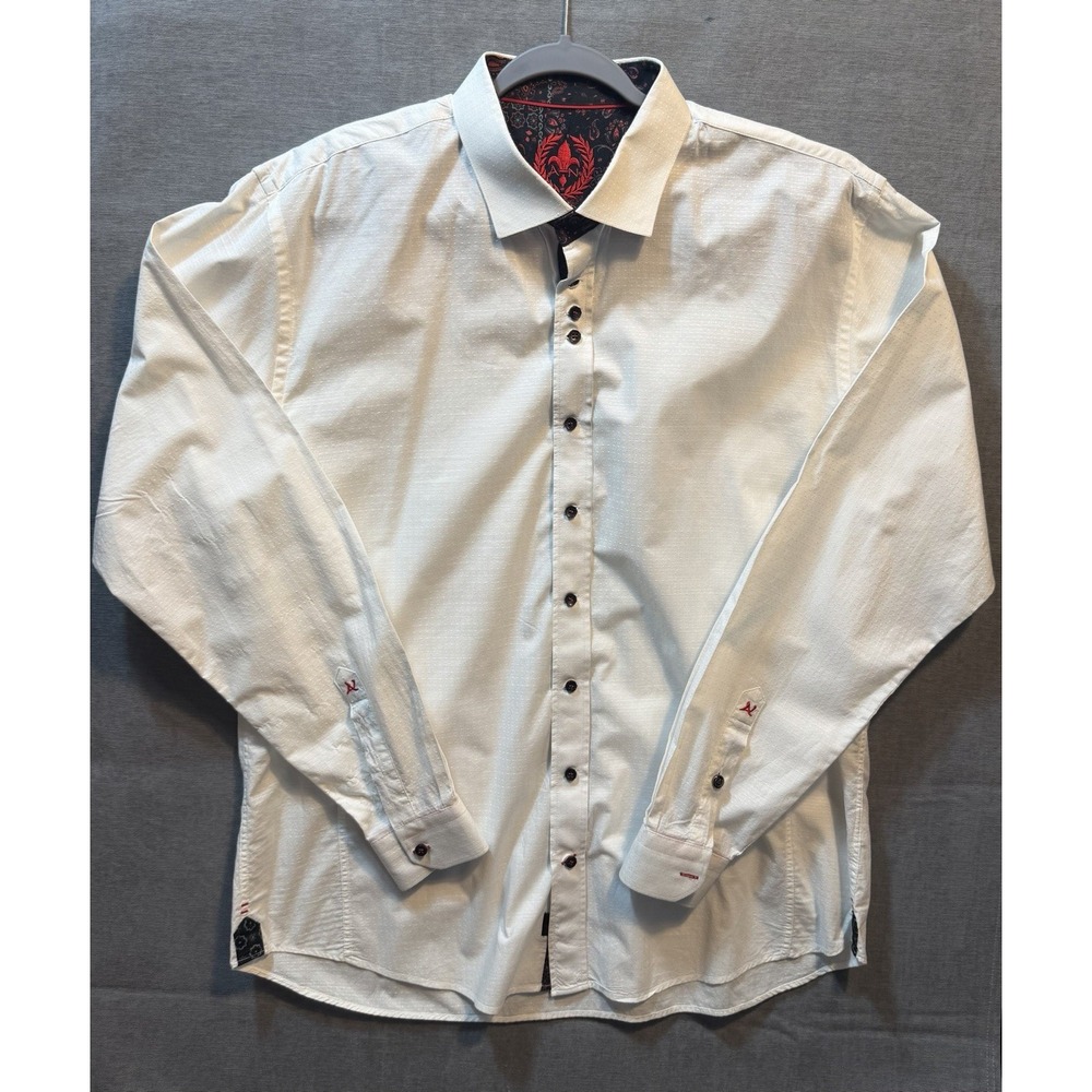 Au Noir Mens White Paisley Jacquard Button Shirt Contrast Trim Size 6